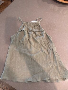 mine Olive Green Smocked Spaghetti Strap top halter cut